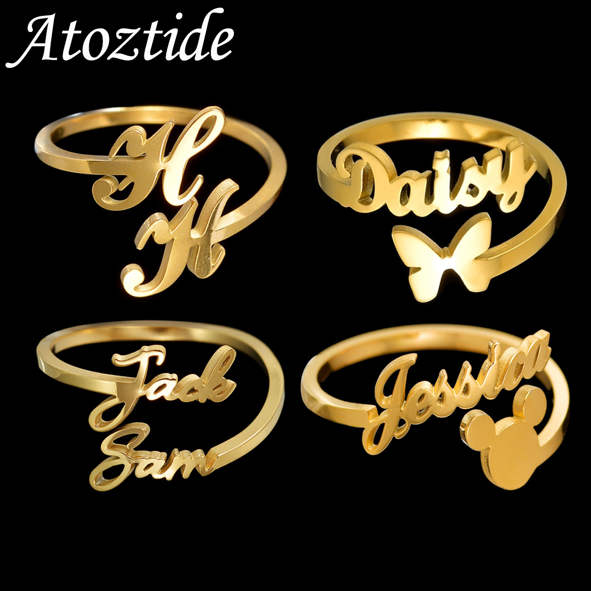 Initial Ring Custom - Atoztide kişiselleştirilmiş özel isimleri yüzükler kadınlar
