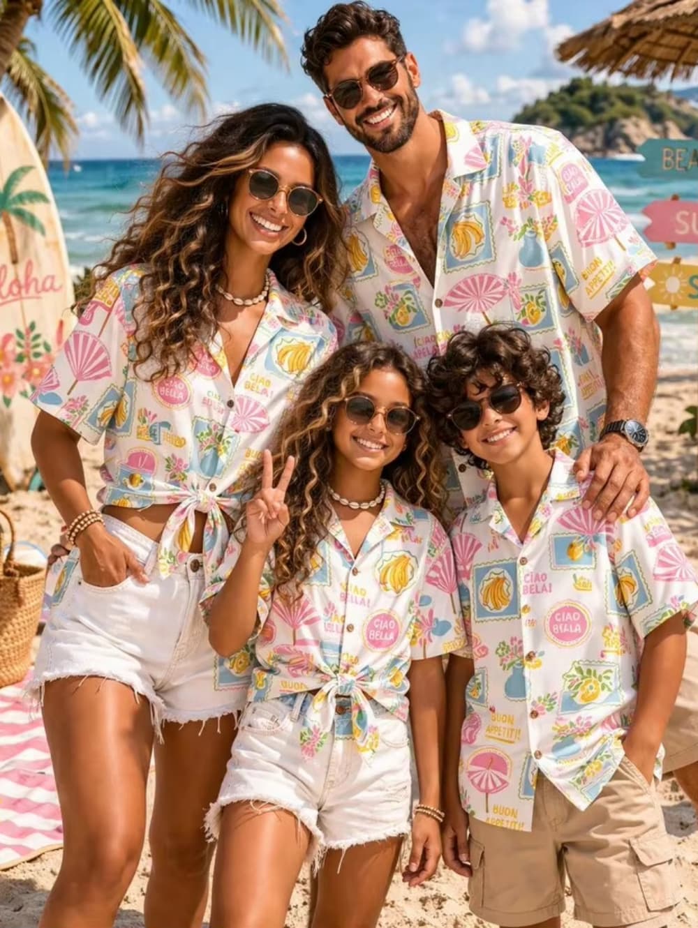 Family Tree Print - Yazlık Erkek Aile Kıyafeti Plaj Hawaii
